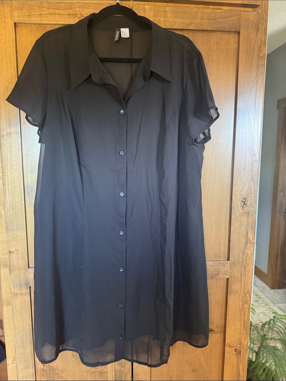 H&M XXL Black Button-Front Short Sleeve Women's tunic/dress/swimsuit cover up